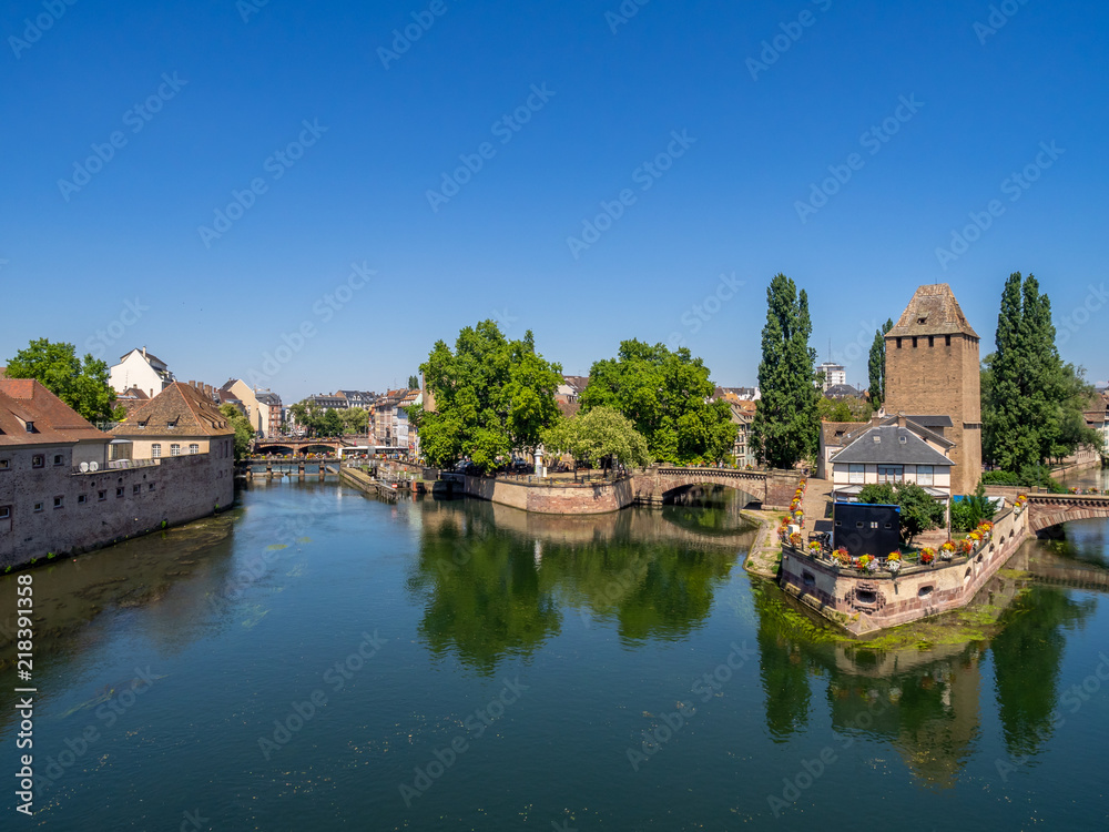 Fototapeta premium The Towers of Ponts Couverts in Strasbourg. Strasbourg is the capital and largest city of the Grand Est region of France and is the official seat of the European Parliament.