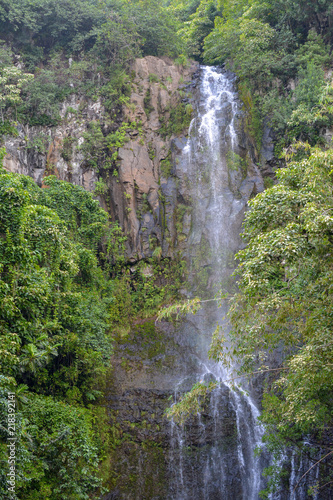 Tall waterfall on the tropical island of Maui  Hawaii.