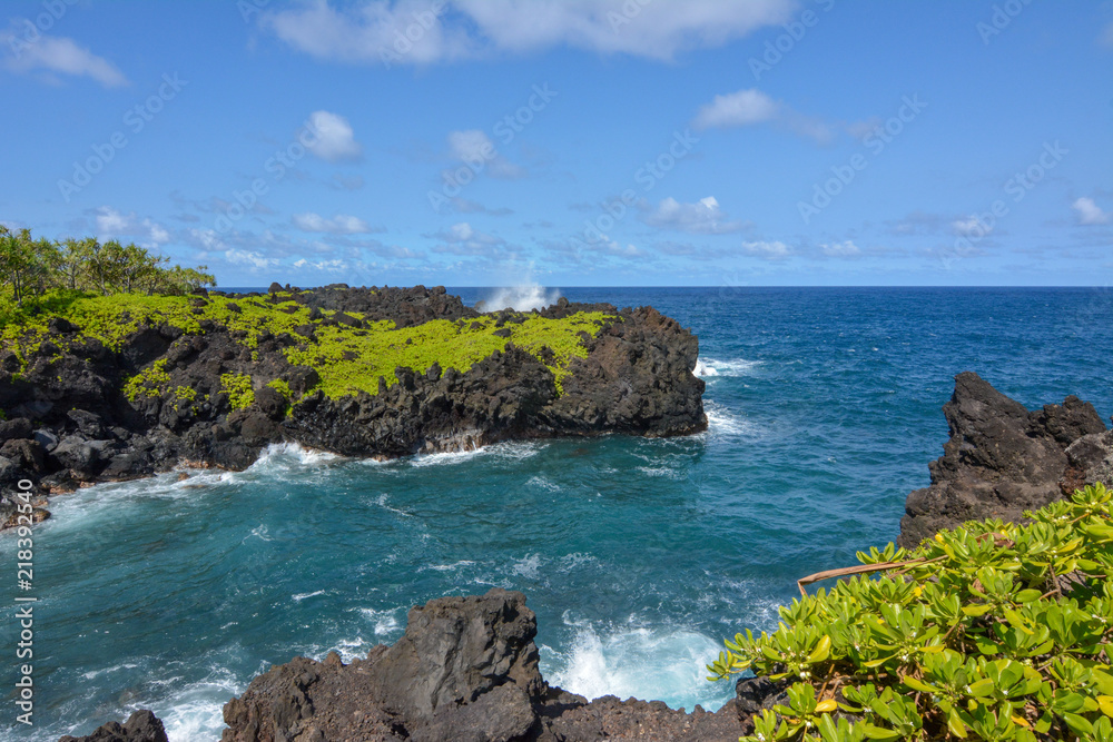 Rugged, lava rock coastline on the island of Maui, Hawaii