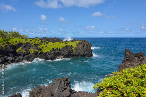 Rugged, lava rock coastline on the island of Maui, Hawaii