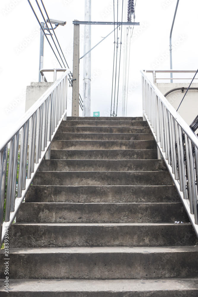 Concrete stairs with railing stainless steel with shining effected Concrete stairs with railing stainless steel with shining effected