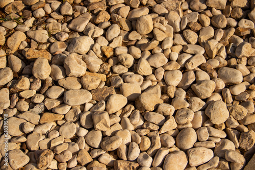 Many stones of different types of pebbles
