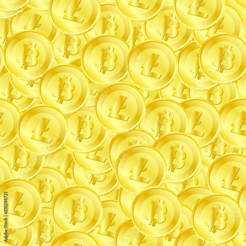 Seamless pattern of litecoin and bitcoin on coin