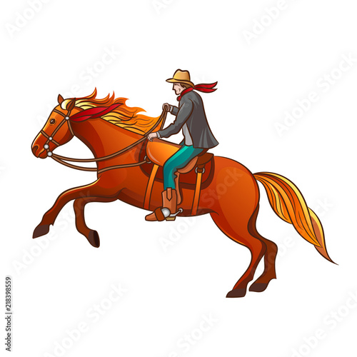 Set of elements of the Wild West. The equipment of cowboys. Cowboy on horse. Vector illustration. Isolated images on white background.