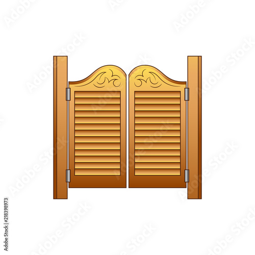 Set of elements of the Wild West. The equipment of cowboys. The door to the saloon. 