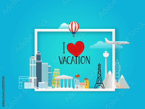 I love vacation. Travel concept. Vector illustration