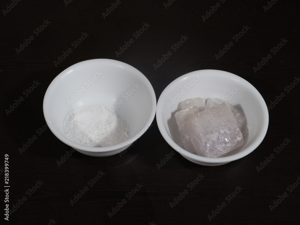 A lump or piece of alum and purified powder of this alum crystal. It’s used as an important