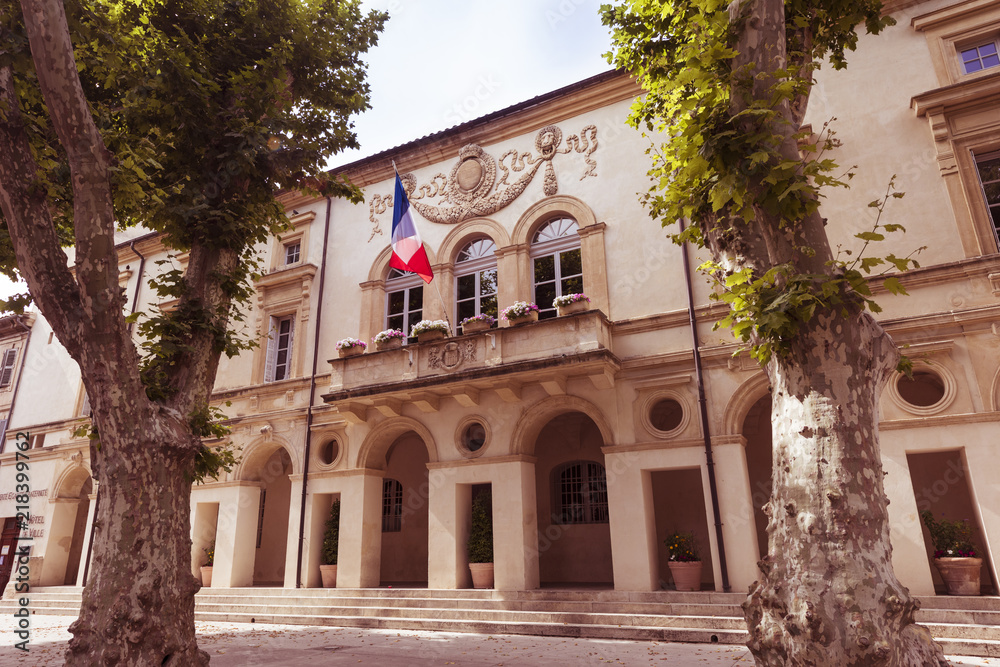 St Rémy, Buches du Rhone, France, 17.06.2018. St Rémy de Provence, town hall square.