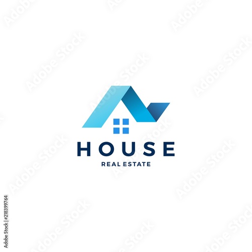 house home roof mortgage real estate ribbon logo style vector icon