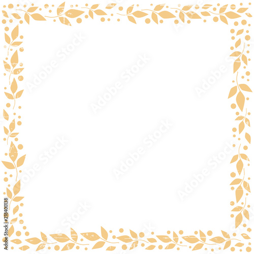 White square background with decorative frame of orange leaves and dots and texture for decoration, scrapbooking, sheet of book or notebook, wedding invitation, greeting card, text, family tree