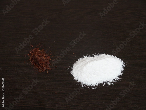 Alum Powder and Clove Powder on Wooden Background, Clove powder in White Bowl, Fitkari Powder, Fitkari and Long Powder