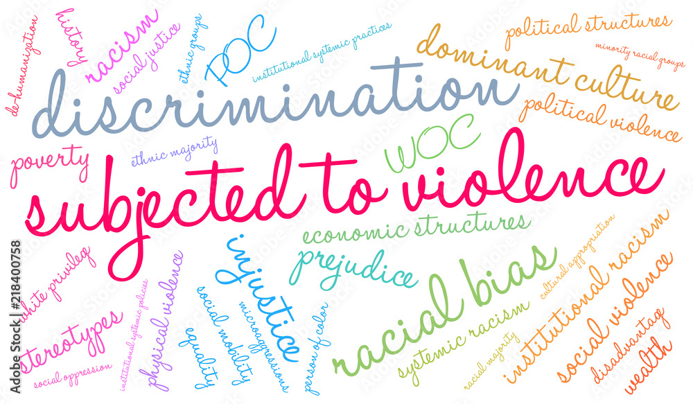 Subjected To Violence word cloud on a white background. 