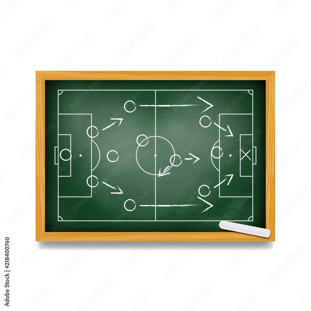 Fototapeta premium Soccer formation tactics and strategy on a blackboard. Spielplan - Fußballtaktik. Tactiques de football.