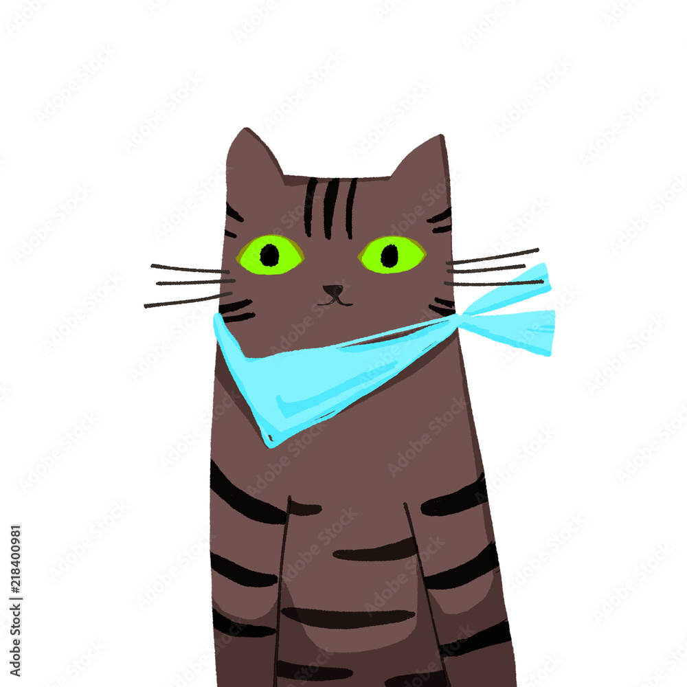 猫 バンダナを巻いたサバトラ猫 Stock イラスト Adobe Stock 猫 バンダナを巻いたサバトラ猫 Stock イラスト Adobe Stock