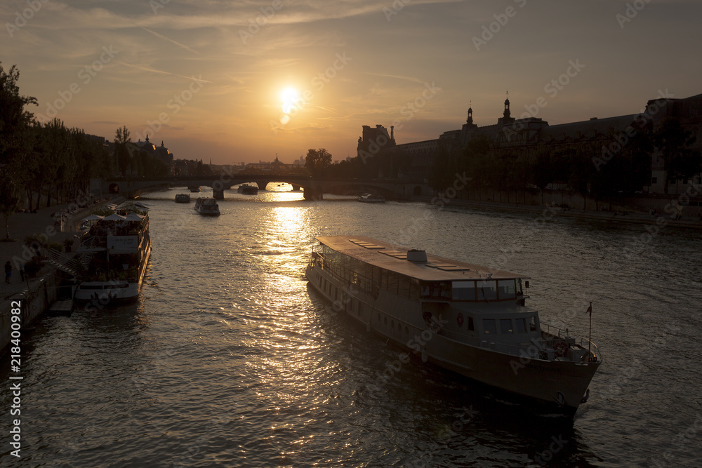 Boats in the Seine river, Paris, France
