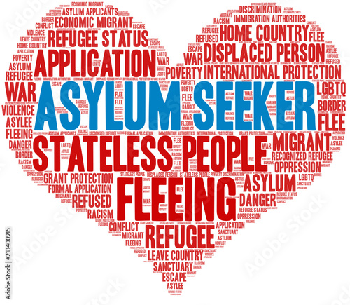 Asylum Seeker Word Cloud on a white background. 