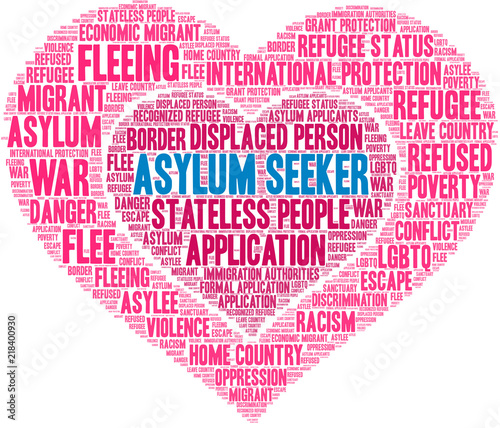 Asylum Seeker Word Cloud on a white background. 