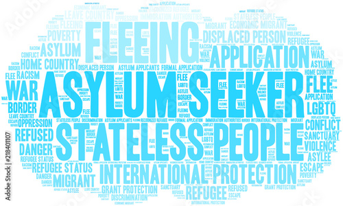 Asylum Seeker Word Cloud on a white background. 