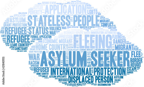 Asylum Seeker Word Cloud on a white background. 