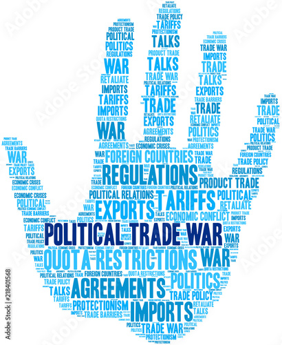 Political Trade War Word Cloud on a white background.