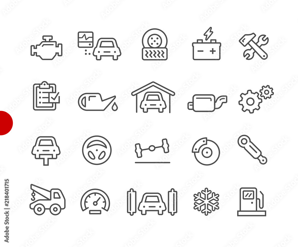 Car Service Icons // Red Point Series - Vector line icons for your digital or print projects. Car Service Icons // Red Point Series - Vector line icons for your digital or print projects.