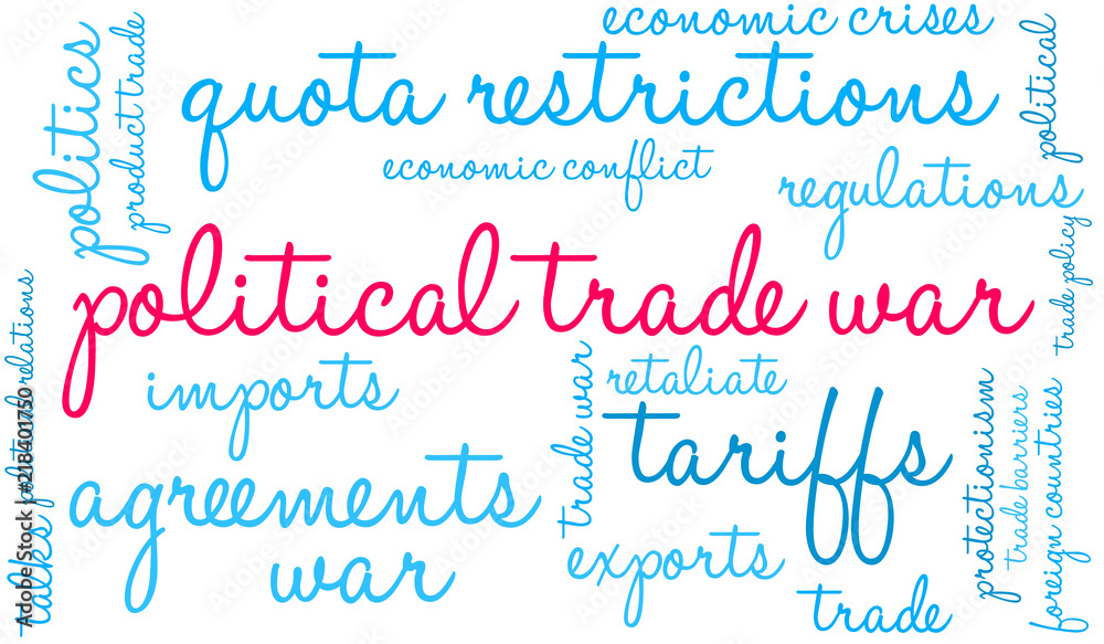 Political Trade War Word Cloud on a white background.