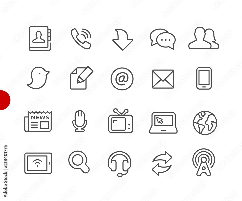 Communications Icons // Red Point Series - Vector line icons for your digital or print projects. Communications Icons // Red Point Series - Vector line icons for your digital or print projects.