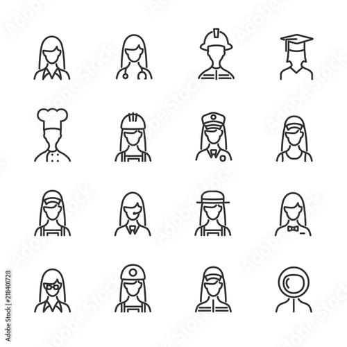 Vector image set of profession line icons.