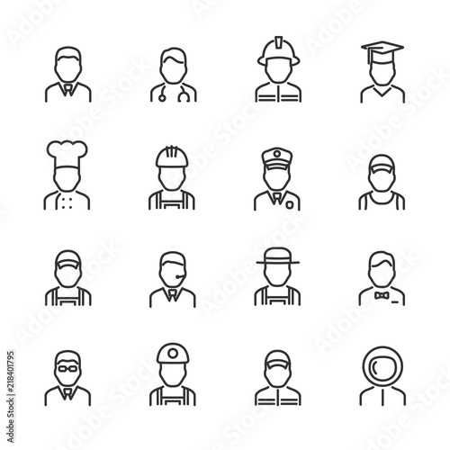 Vector image set of profession line icons.