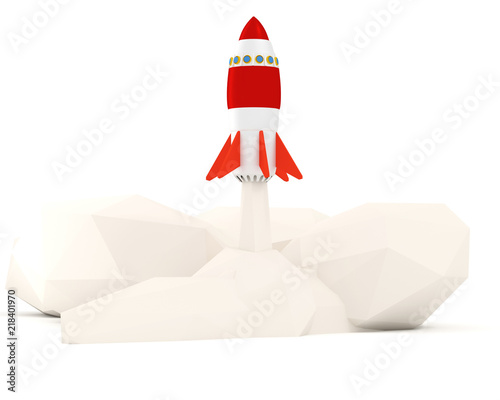 3D illustration. Startup concept with rocket flying on white background. © maksimka37