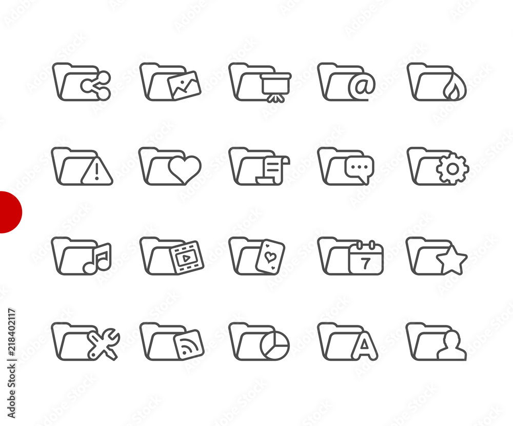 Folder Icons - Set 2 of 2 // Red Point Series - Vector line icons for your digital or print projects. Folder Icons - Set 2 of 2 // Red Point Series - Vector line icons for your digital or print projects.