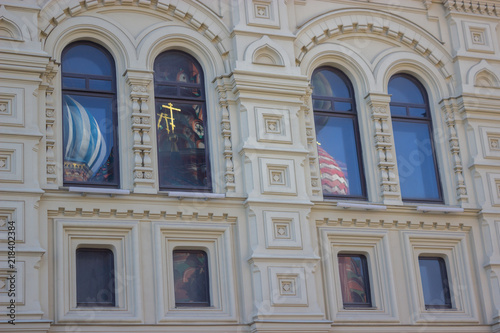 Photography windows in vintage old building close up. russia moscow
