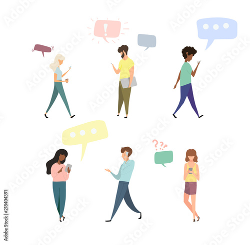 hand drawn vector illustration- set of people are using mobile devices