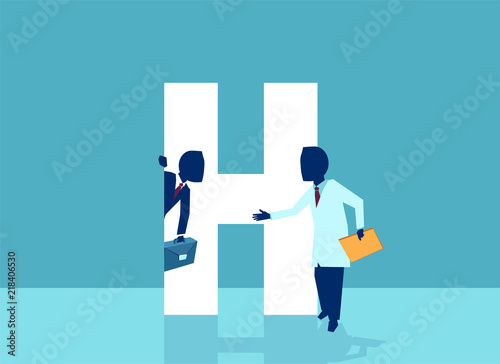 Vector of a doctor inviting businessman corporate manager in his hospital office