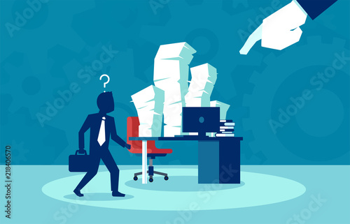 Busy job of an corporate employee, bureaucracy, paperwork concept