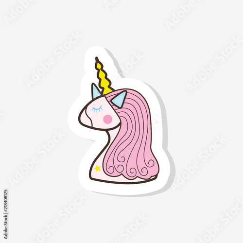 Unicorn cute illustrations. A drawing on a white background for children. A magical animal. Vector designs for printing on fabric, clothing, paper. Sticker, badge, patch.