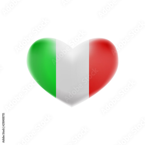 Italian Flag with a Heart shape isolated on white background. A flag of Italy Glossy button
