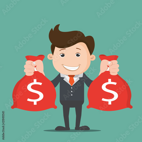 Businessman hands holding money bag.Vector illustration.