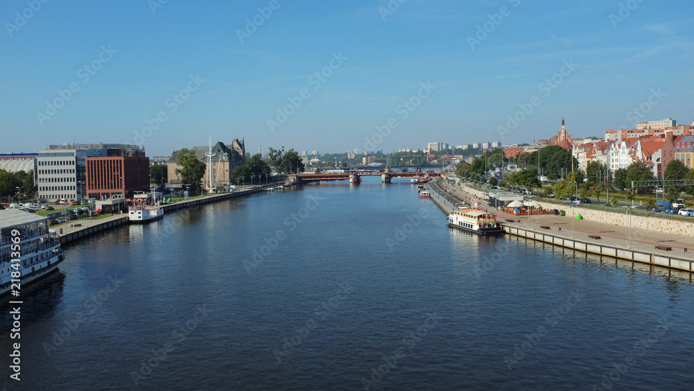 Szczecin, View of the Odra river and historical architecture
