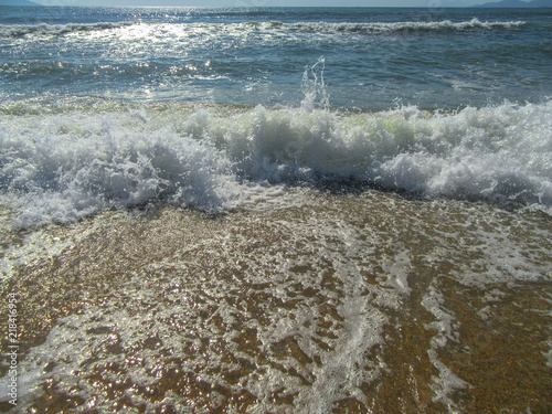 Summer mood. View from the beach of the campsite 