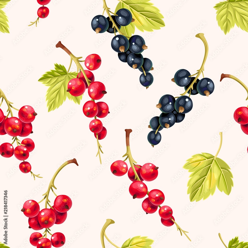 Seamless pattern black and red currant berries Seamless pattern black and red currant berries