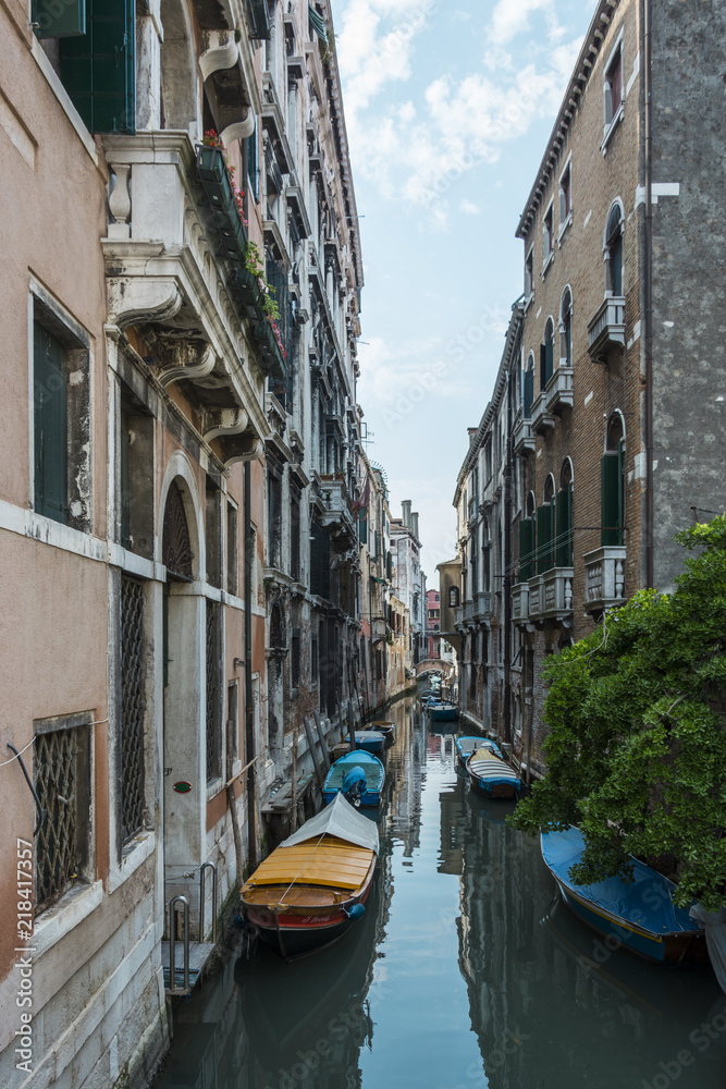 The canal in Venice. Typically canals in Venice in Italy. Famous town of the canals and gondolas.