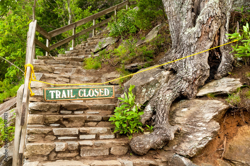 A closed hiking trail in Chimney Rock State Park, North Carolina photo