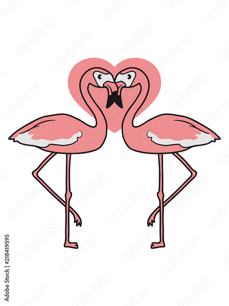 Obraz premium herz liebe verliebt pärchen 2 freunde team paar flamingo clipart comic cartoon vogel pink süß niedlich