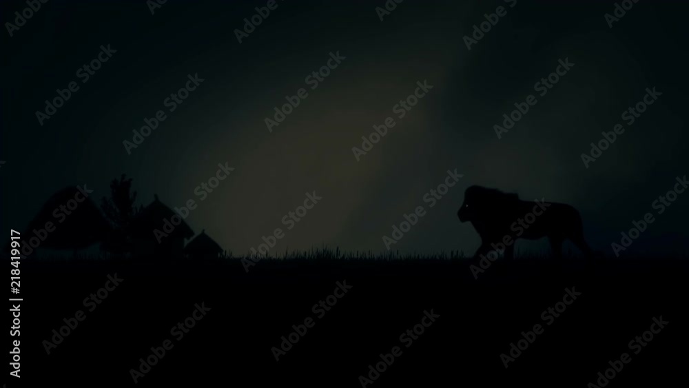 Lion Walking Out of a Cave Under a Storm Lion Walking Out of a Cave Under a Storm