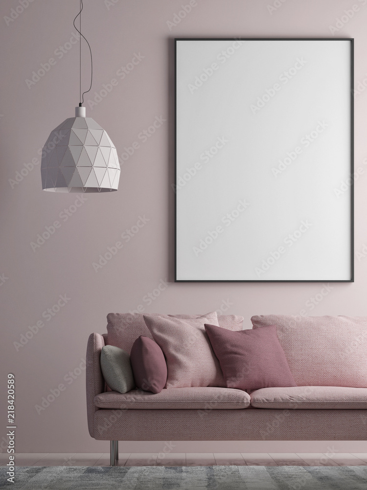 Fototapeta Mock up poster on minimalism wall, Hipster background, 3d render, 3d illustration