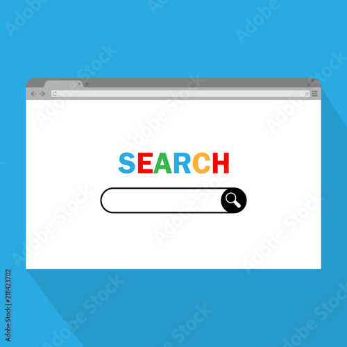 Simple browser window on gray background. Browser search. Flat vector stock illustration.