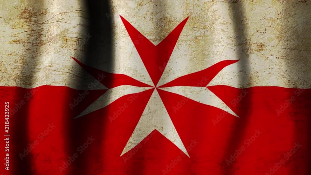 Malta knights symbol vintage flag waving in the wind