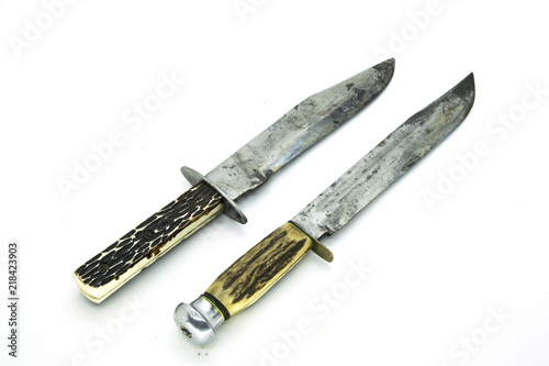 Slika na platnu Studio shot of Old Dagger Knifes isolated in white background