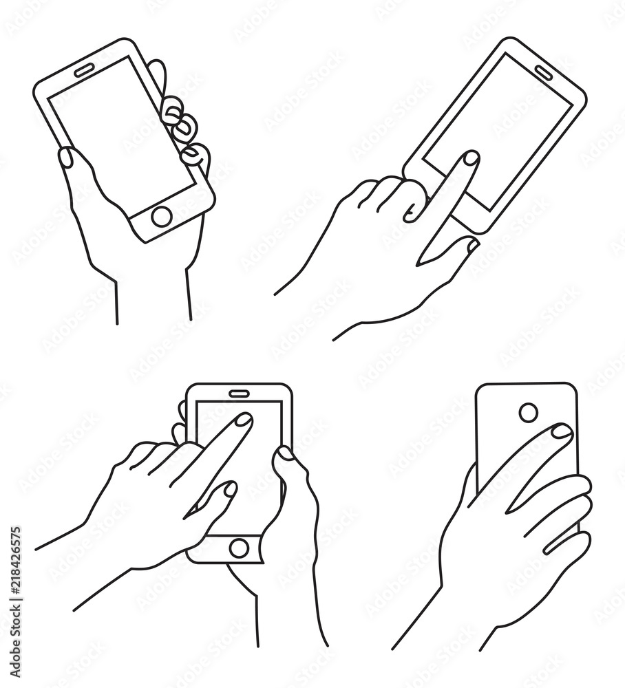 Hand holding smartphone vector illustration set. Stock Vector | Adobe Stock
